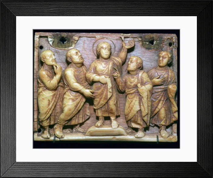Framed Print : Ivory panel showing the incredulity of Doubting Thomas, 5th century