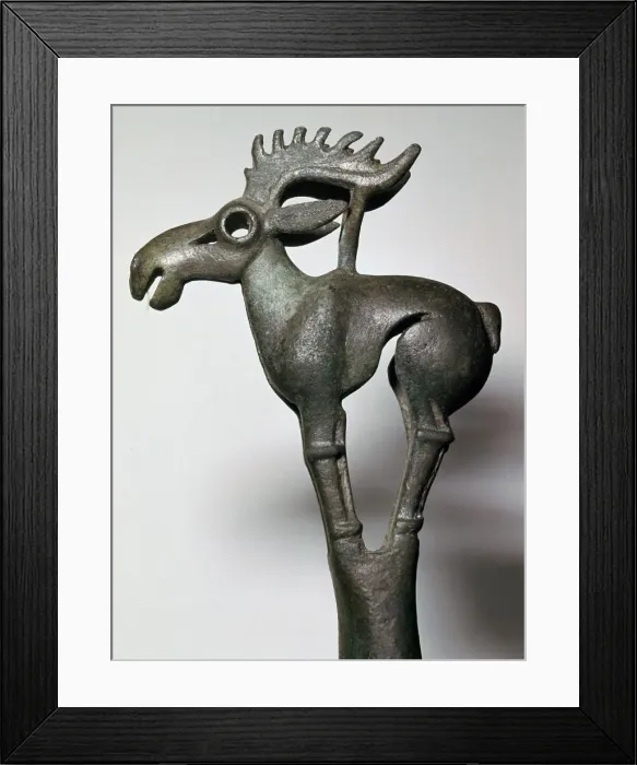 Framed Print : Chinese bronze elk finial from a harness, Inner Mongolia, China, 5th century BC Framed Print : Chinese bronze elk finial from a harness, Inner Mongolia, China, 5th century BC