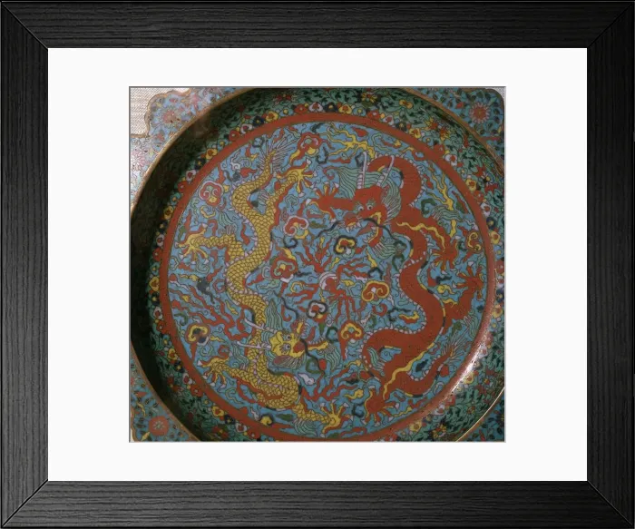 Framed Print : Chinese Ming Dynasty enamel dish with a design of dragons, 16th century Framed Print : Chinese Ming Dynasty enamel dish with a design of dragons, 16th century