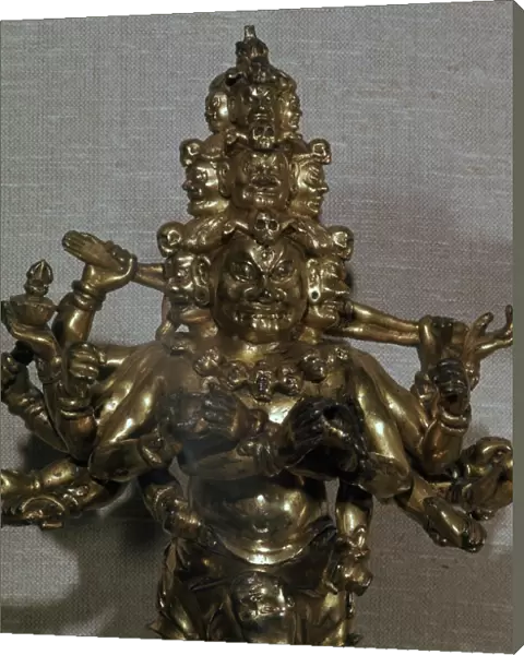 Chinese gilt-bronze statuette of a Dharmapala, 13th century