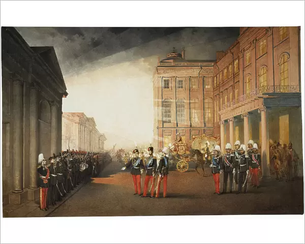 Parade in front of the Anichkov Palace on 26 February 1870, 1870. Artist: Zichy, Mihaly (1827-1906)