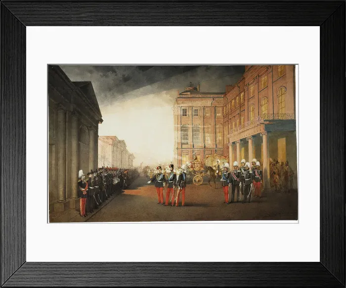 Framed Print : Parade in front of the Anichkov Palace on 26 February 1870, 1870. Artist: Zichy, Mihaly (1827-1906) Framed Print : Parade in front of the Anichkov Palace on 26 February 1870, 1870. Artist: Zichy, Mihaly (1827-1906)