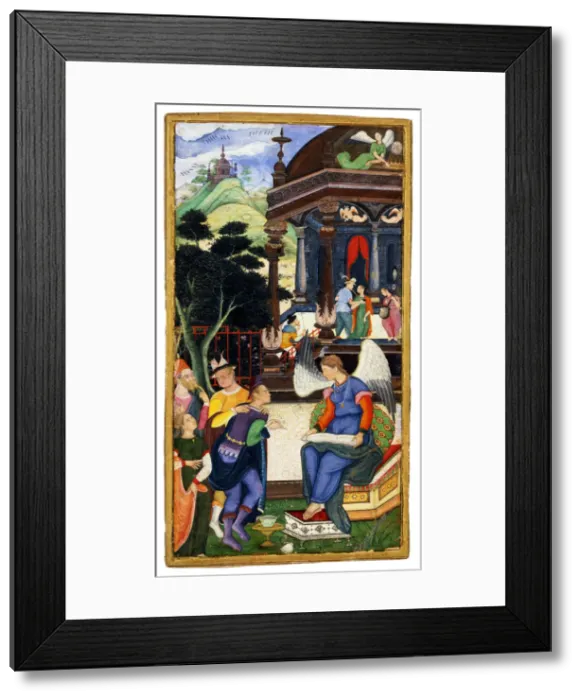Framed Print : An Angel Conversing with a Group of Europeans, c. 1610. Artist: Indian Art Framed Print : An Angel Conversing with a Group of Europeans, c. 1610. Artist: Indian Art