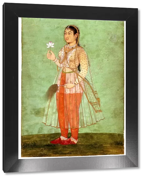 A Lady with Flower and Fly Whisk, c. 1630. Artist: Indian Art