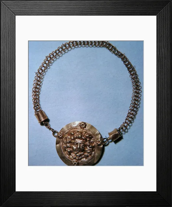 Framed Print : Roman gold pendant of a Gorgons head, 2nd century Framed Print : Roman gold pendant of a Gorgons head, 2nd century