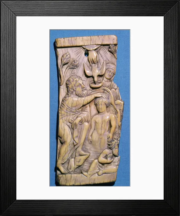 Framed Print : Ivory panel of the baptism of Christ in the River Jordan, 5th century