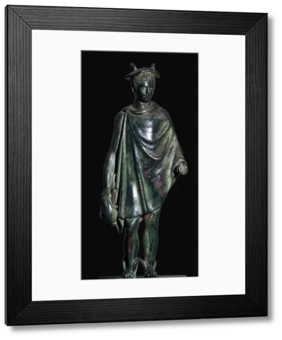 Framed Print : Roman bronze statuette of Mercury carrying a purse Framed Print : Roman bronze statuette of Mercury carrying a purse