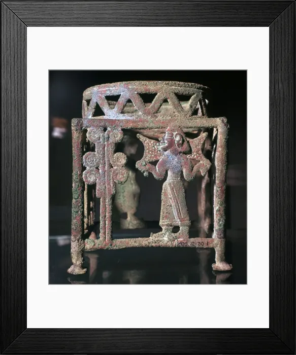 Framed Print : Cyprian bronze stand with open-work figures, 17th century BC Framed Print : Cyprian bronze stand with open-work figures, 17th century BC