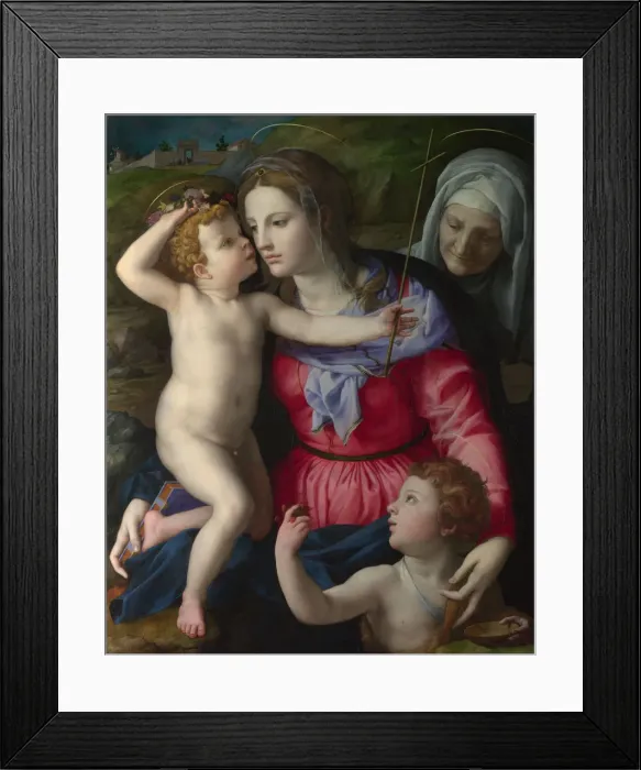 Framed Print : The Madonna and Child with Saint John the Baptist and Saint Elizabeth, c. 1540. Artist: Bronzino, Agnolo (1503-1572)