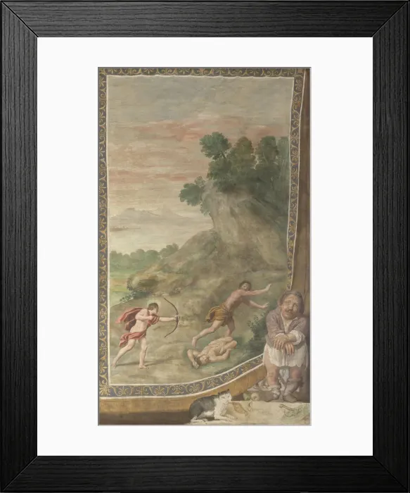 Framed Print : Apollo killing the Cyclops (Fresco from Villa Aldobrandini), 1617-1618. Artist: Domenichino (1581-1641) Framed Print : Apollo killing the Cyclops (Fresco from Villa Aldobrandini), 1617-1618. Artist: Domenichino (1581-1641)