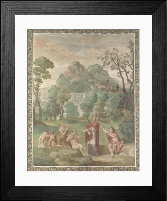 Framed Print : The Judgement of Midas (Fresco from Villa Aldobrandini), 1617-1618. Artist: Domenichino (1581-1641) Framed Print : The Judgement of Midas (Fresco from Villa Aldobrandini), 1617-1618. Artist: Domenichino (1581-1641)