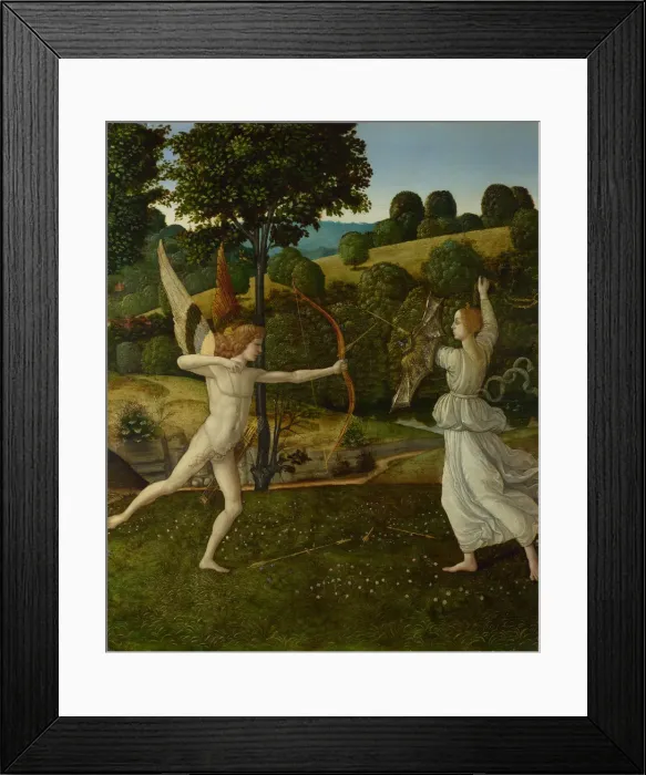 Framed Print : The Combat of Love and Chastity, Between 1475 and 1500. Artist: Gherardo di Giovanni del Fora (1444-1497) Framed Print : The Combat of Love and Chastity, Between 1475 and 1500. Artist: Gherardo di Giovanni del Fora (1444-1497)