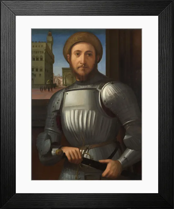 Framed Print : Portrait of a Man in Armour, c. 1510. Artist: Granacci, Francesco (1469-1543) Framed Print : Portrait of a Man in Armour, c. 1510. Artist: Granacci, Francesco (1469-1543)