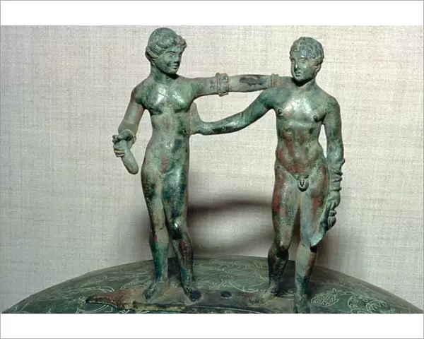 Etruscan bronze figures from the lid of a bronze vessel