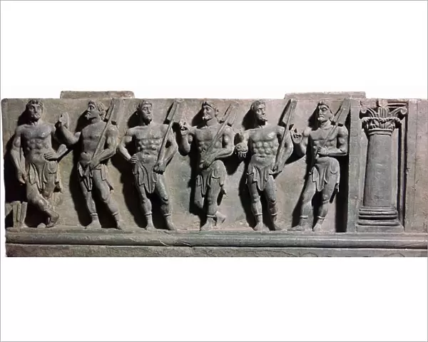 An indian sculpture of a group of marine deities, 1st century