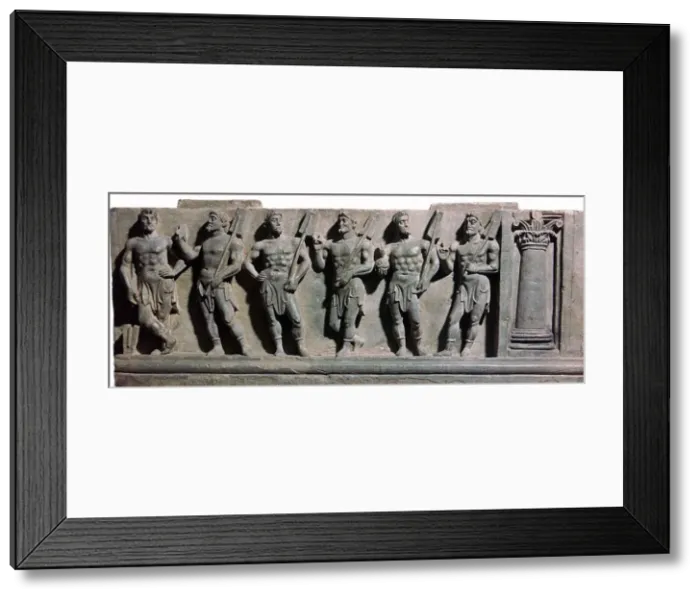 Framed Print : An indian sculpture of a group of marine deities, 1st century Framed Print : An indian sculpture of a group of marine deities, 1st century