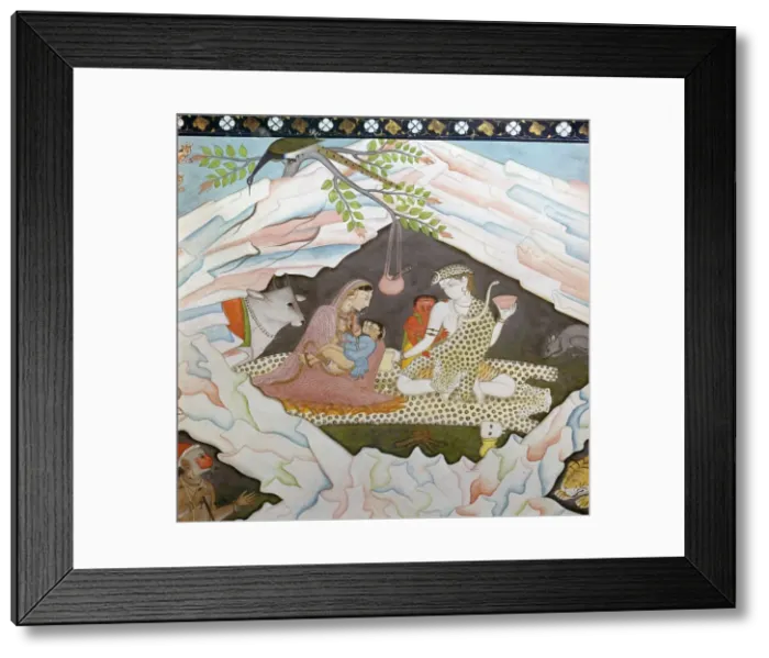 Framed Print : The holy family seated in a cave on Mount Kailasa Framed Print : The holy family seated in a cave on Mount Kailasa