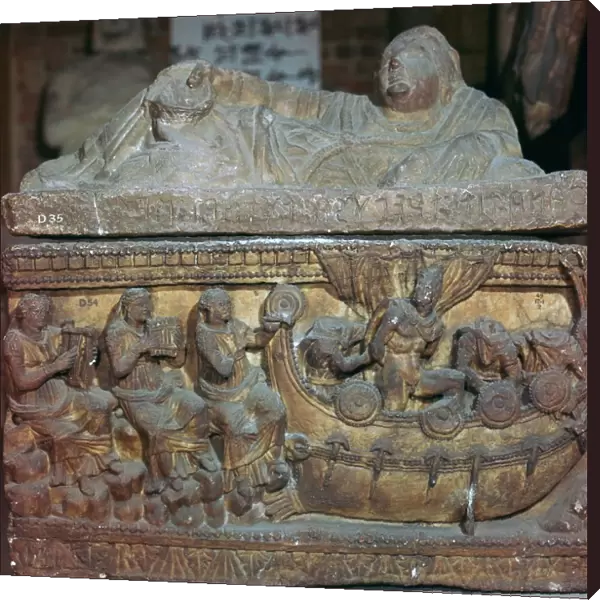 Detail of a sarcophagus showing Odysseus and the sirens