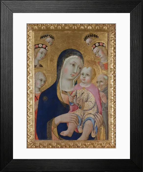 Framed Print : Madonna with Child, Saints Apollonia and Bernardino and four angels, ca 1460. Artist: Sano di Pietro (1406-1481) Framed Print : Madonna with Child, Saints Apollonia and Bernardino and four angels, ca 1460. Artist: Sano di Pietro (1406-1481)