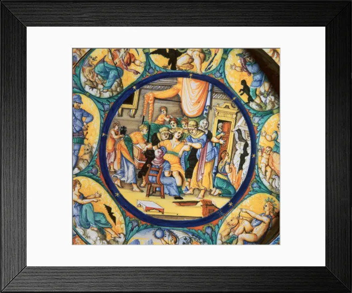 Framed Print : Italian earthenware plate showing the birth of Hercules Framed Print : Italian earthenware plate showing the birth of Hercules