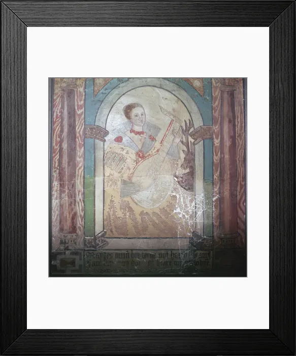 Framed Print : English wall painting of a lady with a lute, 17th century Framed Print : English wall painting of a lady with a lute, 17th century