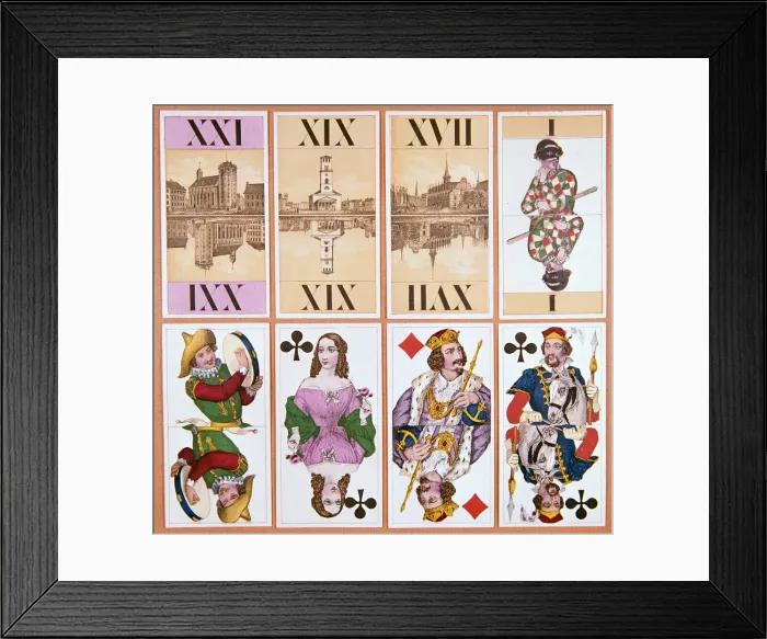 Framed Print : Cards from a Danish tarot pack, 19th century Framed Print : Cards from a Danish tarot pack, 19th century