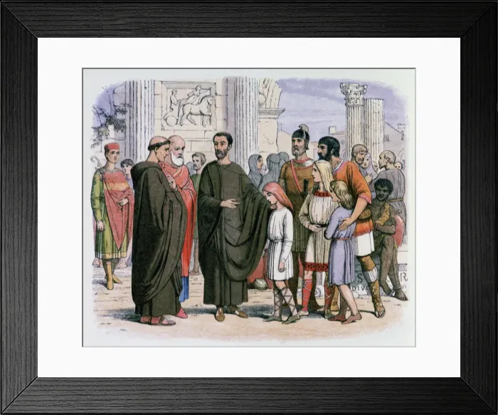 Framed Print : Pope Gregory in Rome seeing blonde slaves, 19th century. Artist: James William Edmund Doyle Framed Print : Pope Gregory in Rome seeing blonde slaves, 19th century. Artist: James William Edmund Doyle