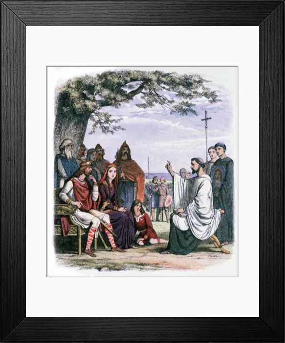 Framed Print : St Augustine preaching to King Ethelbert and Queen Bertha, 19th century. Artist: James William Edmund Doyle Framed Print : St Augustine preaching to King Ethelbert and Queen Bertha, 19th century. Artist: James William Edmund Doyle