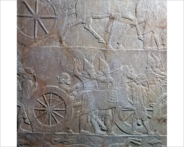 Assyrian relief showing Assyrian chariot at battle of the river Ulai, 7th century