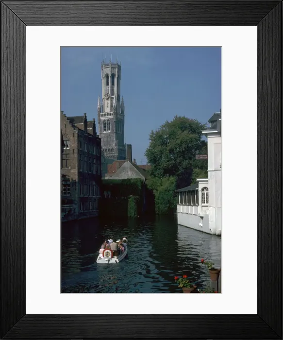 Framed Print : Canal, old houses, and the Belfrey of the Tour Des Halles in Bruges Framed Print : Canal, old houses, and the Belfrey of the Tour Des Halles in Bruges