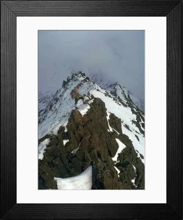 Framed Print : Climber on Crib Goch ridge on Snowdon Framed Print : Climber on Crib Goch ridge on Snowdon