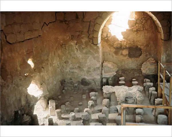 Interior of a Roman bath-house showing the hypocaust