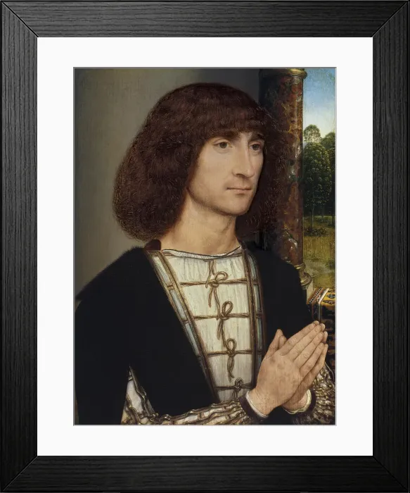 Framed Print : Portrait of a young Man praying, ca 1485. Artist: Memling, Hans (1433 / 40-1494) Framed Print : Portrait of a young Man praying, ca 1485. Artist: Memling, Hans (1433 / 40-1494)