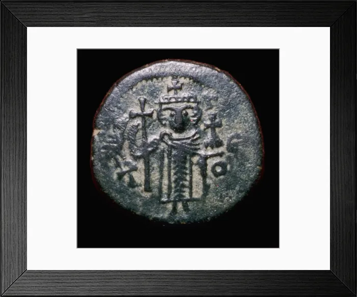 Framed Print : Bronze coin minted at Damascus, 7th century Framed Print : Bronze coin minted at Damascus, 7th century