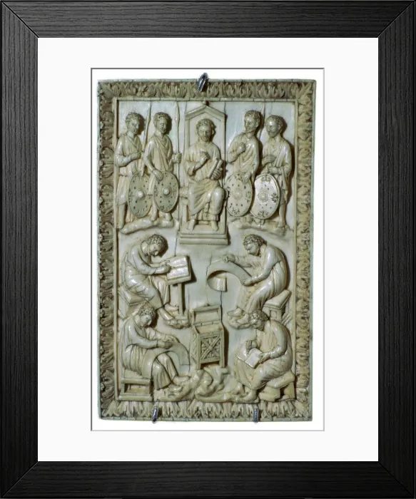 Framed Print : Ivory plaque of a reliquary from the treasure of St Denis, 10th century Framed Print : Ivory plaque of a reliquary from the treasure of St Denis, 10th century