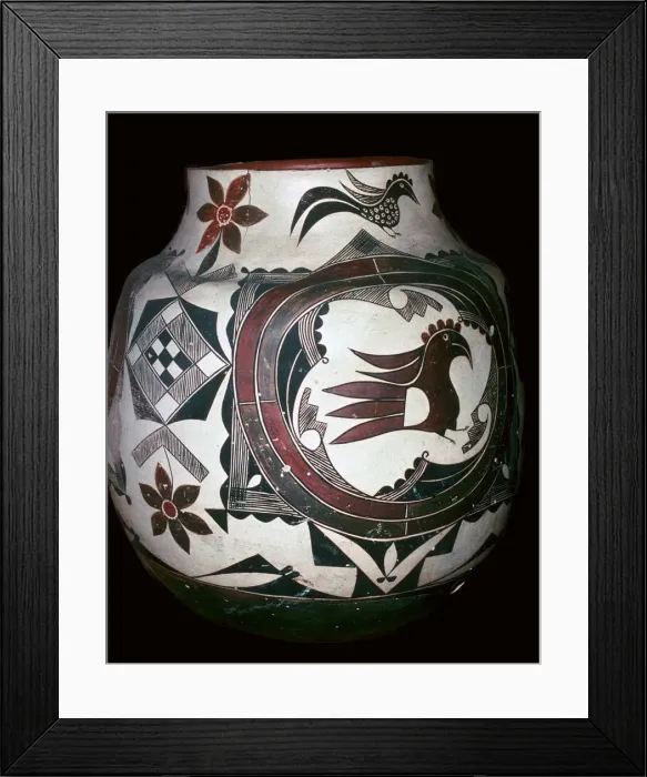Framed Print : Pueblo pot with a bird design Framed Print : Pueblo pot with a bird design