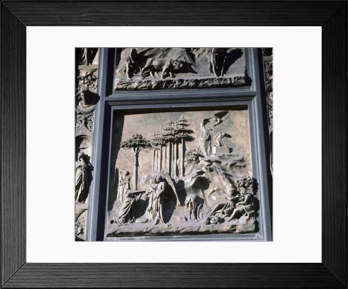 Framed Print : Detail of the doors of Paradise showing Abraham and Isaac, 15th century. Artist: Lorenzo Ghiberti Framed Print : Detail of the doors of Paradise showing Abraham and Isaac, 15th century. Artist: Lorenzo Ghiberti