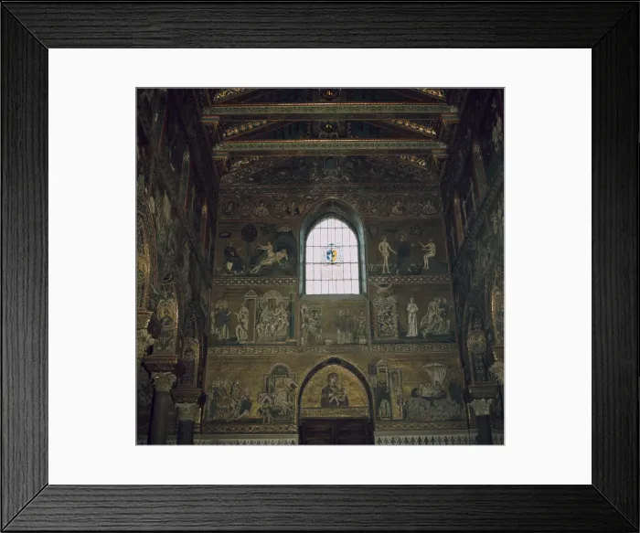 Framed Print : Mosaics above the west door of the Cathedral in Monreale, 12th century Framed Print : Mosaics above the west door of the Cathedral in Monreale, 12th century