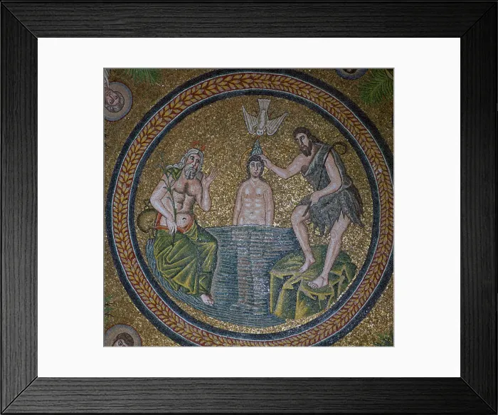 Framed Print : A mosaic of the baptism of Christ, 5th century Framed Print : A mosaic of the baptism of Christ, 5th century