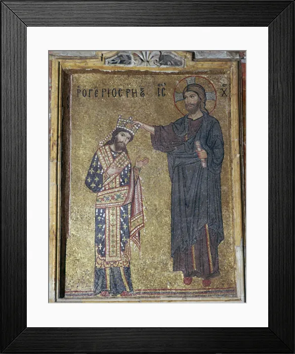 Framed Print : A mosaic of Christ crowning Roger II, 12th century Framed Print : A mosaic of Christ crowning Roger II, 12th century