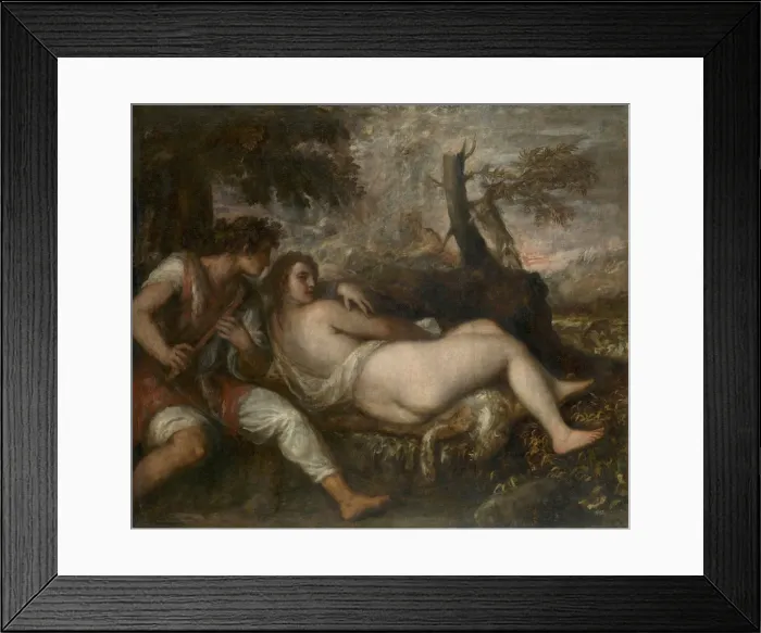 Framed Print : Nymph and Shepherd, 1570-1575. Artist: Titian (1488-1576) Framed Print : Nymph and Shepherd, 1570-1575. Artist: Titian (1488-1576)
