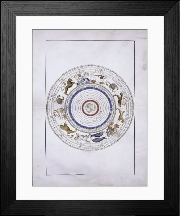 Framed Print : Zodiac as spheres with the earth in the center (from the Portolan Atlas), 1546. Artist: Agnese, Battista (c. 1500-1564) Framed Print : Zodiac as spheres with the earth in the center (from the Portolan Atlas), 1546. Artist: Agnese, Battista (c. 1500-1564)