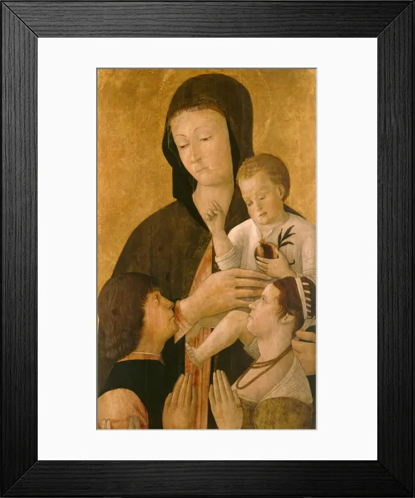Framed Print : Madonna with child and two donors, 1460. Artist: Bellini, Gentile (ca. 1429-1507) Framed Print : Madonna with child and two donors, 1460. Artist: Bellini, Gentile (ca. 1429-1507)