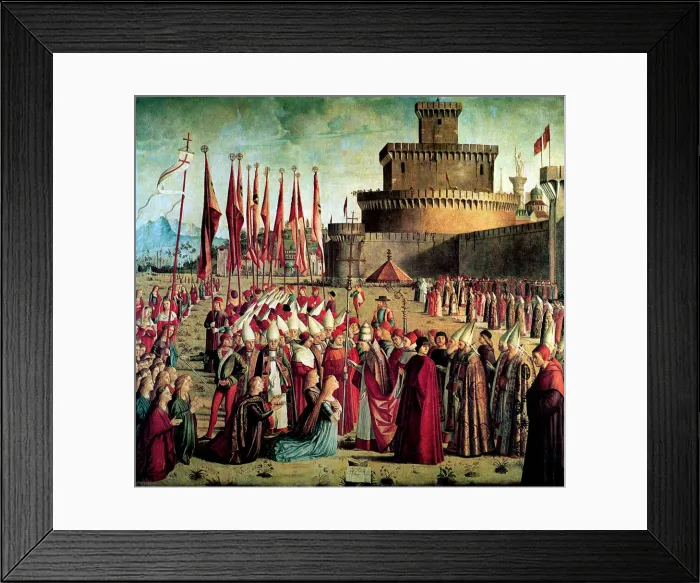 Framed Print : The Pilgrims are met by Pope Cyriacus in front of the Walls of Rome (The Legend of Saint Ursula), 1497. Artist: Carpaccio, Vittore (1460-1526) Framed Print : The Pilgrims are met by Pope Cyriacus in front of the Walls of Rome (The Legend of Saint Ursula), 1497. Artist: Carpaccio, Vittore (1460-1526)