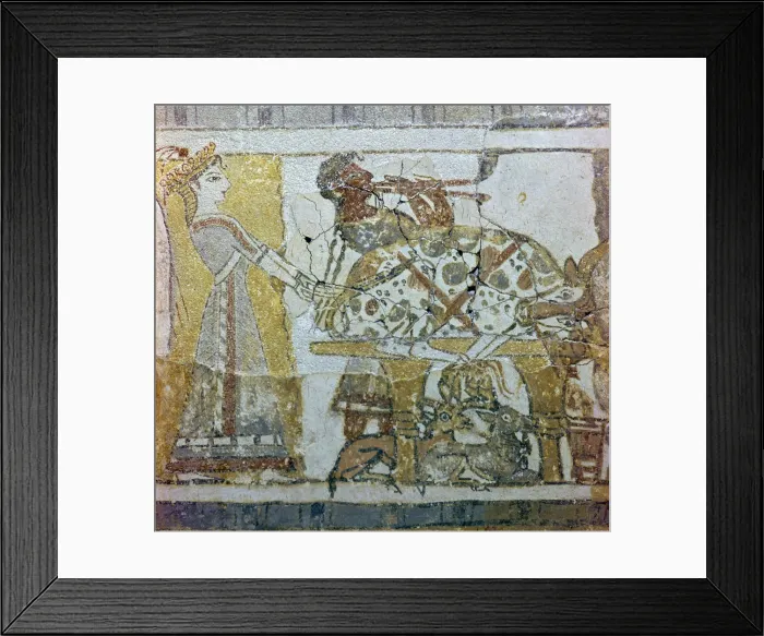 Framed Print : Detail of a bull sacrfice from a Cretan sarcophagus, 16th century BC Framed Print : Detail of a bull sacrfice from a Cretan sarcophagus, 16th century BC