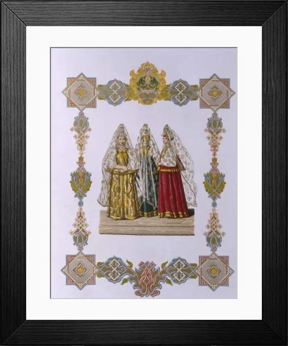 Framed Print : Summer Costumes of Women from Torzhok (From the series Clothing of the Russian state), 1851. Artist: Solntsev, Fyodor Grigoryevich (1801-1892) Framed Print : Summer Costumes of Women from Torzhok (From the series Clothing of the Russian state), 1851. Artist: Solntsev, Fyodor Grigoryevich (1801-1892)
