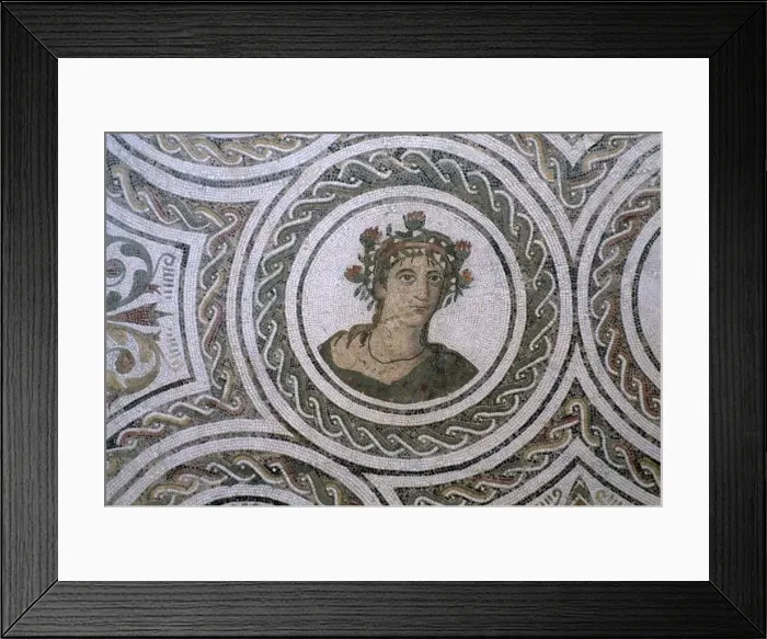 Framed Print : Detail of Roman floor mosaic of Spring, 2nd century Framed Print : Detail of Roman floor mosaic of Spring, 2nd century