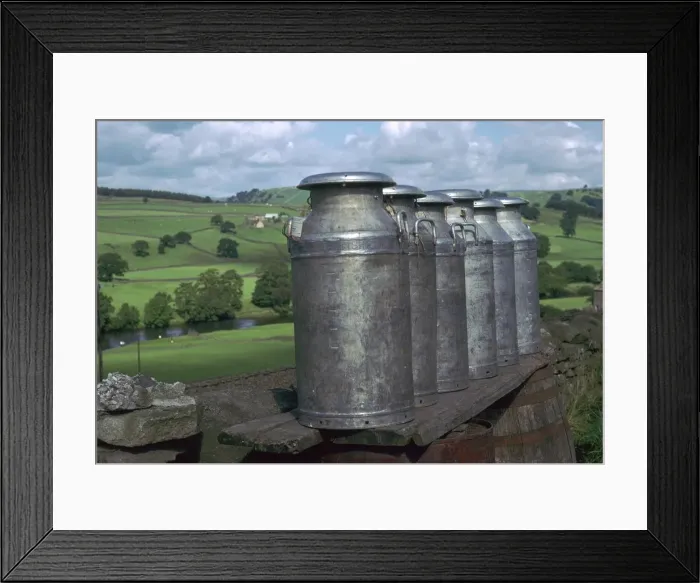 Framed Print : Milk cans at farm gateway Framed Print : Milk cans at farm gateway