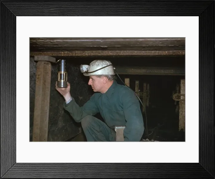 Framed Print : Pity Deputy tests for gas using Davy Safety Lamp Framed Print : Pity Deputy tests for gas using Davy Safety Lamp