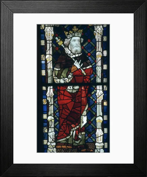 Framed Print : Stained glass image of King Canute, 11th century Framed Print : Stained glass image of King Canute, 11th century